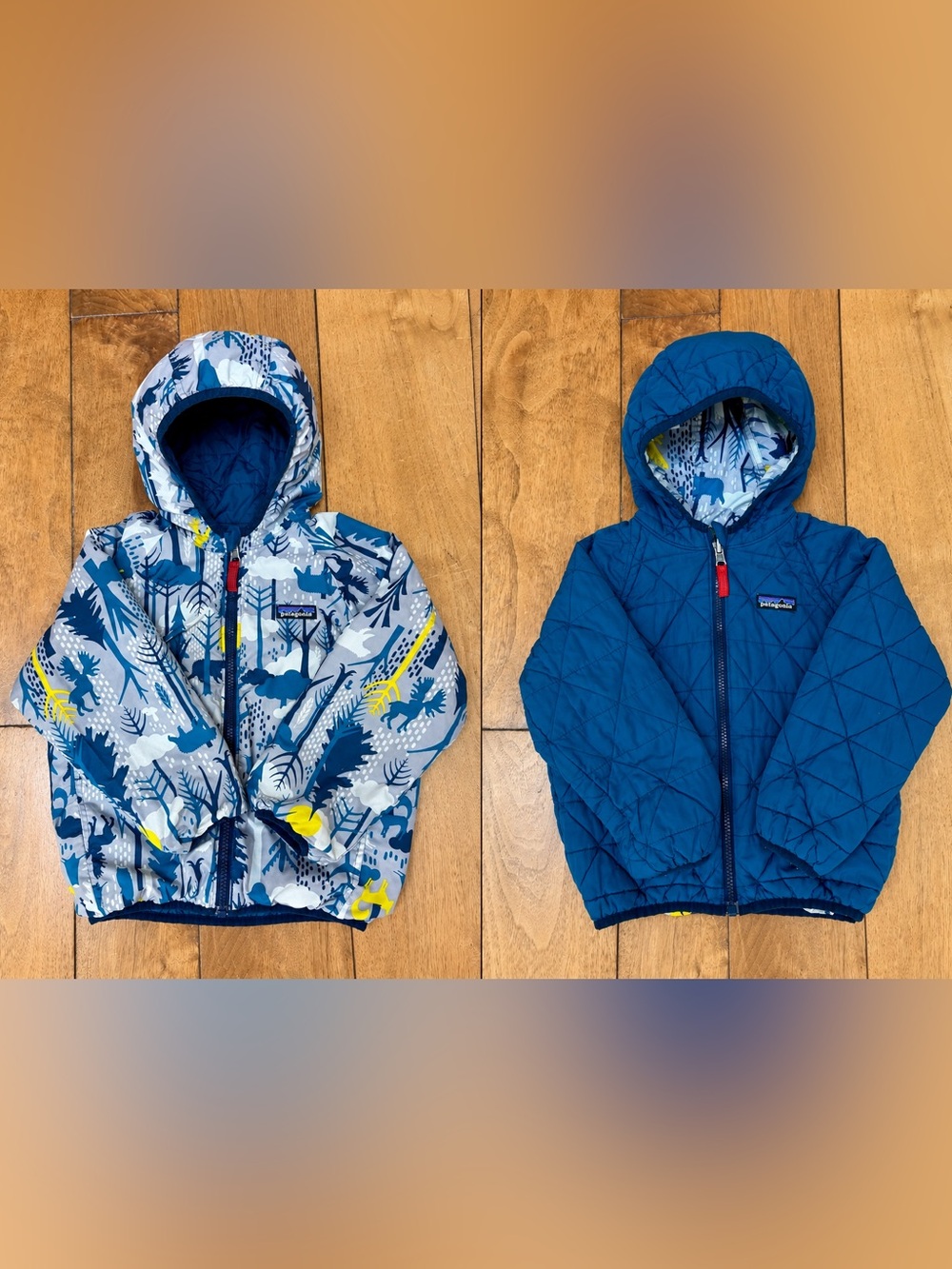 Patagonia Reversible Puff-Ball Jacket 4T Blue Woodland Print